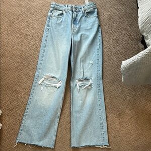 Zara Blue Flare Wide Leg Jeans